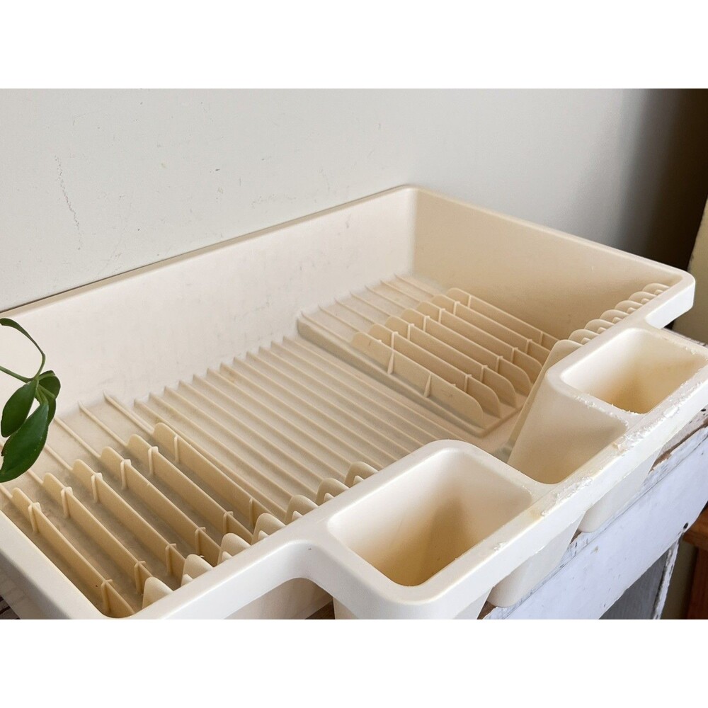 Vintage Rubbermaid #6054 Dish Drainer Drying Rack Large 19” Almond Space Saver